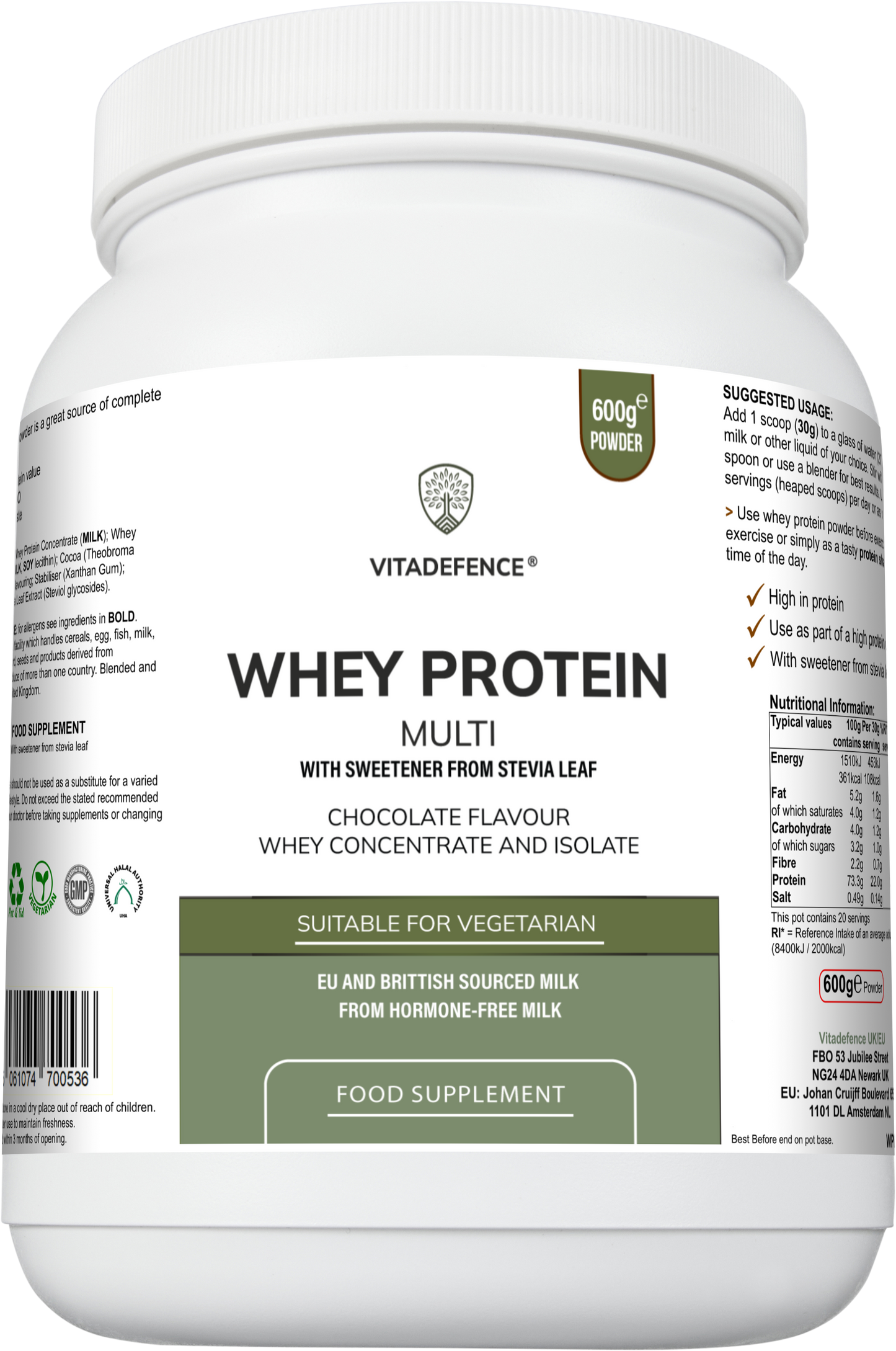 Whey Protein Multi | Chocolate Flavour Protein Powder with Stevia – 600 g